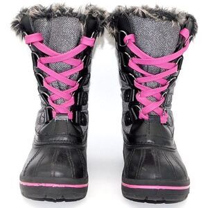 QUEST Girl's Powder Faux Fur Trim
Winter Boots Black/Grey/Pink Size 6